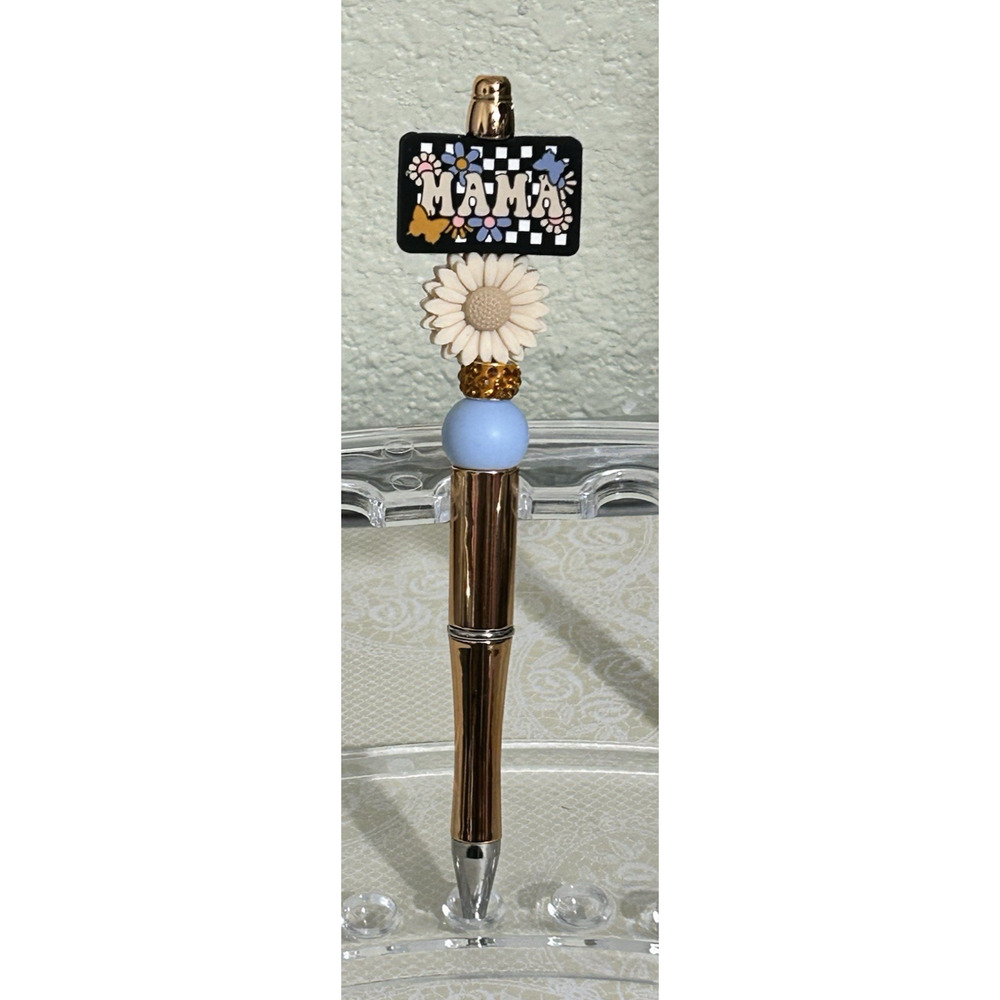 Custom Beaded Pen Mama Flower Metallic Mom Mother Gift Handmade Unique